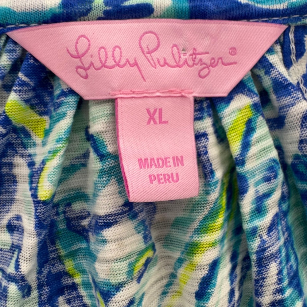 Lilly Pulitzer Tank Top XL Blue Green Fish Print Racerback 100% Cotton Vacation - Picture 2 of 8
